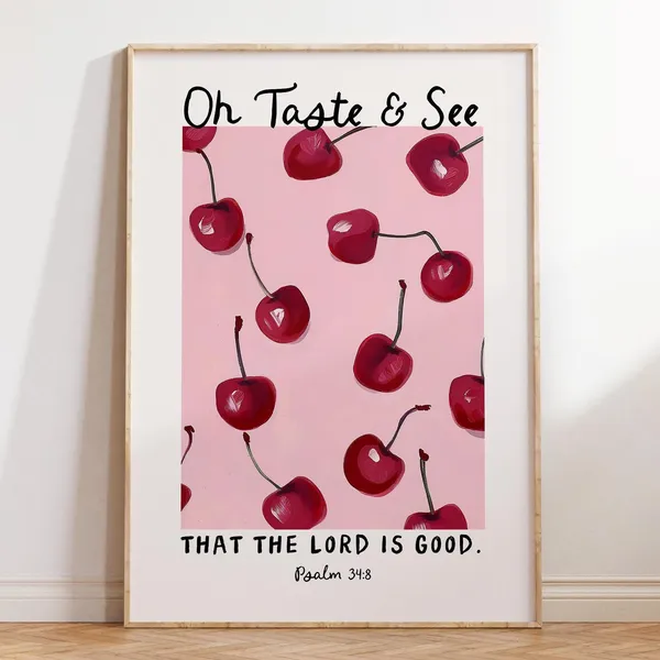 Psalm 34 Cherries Coquette Christian Art Print