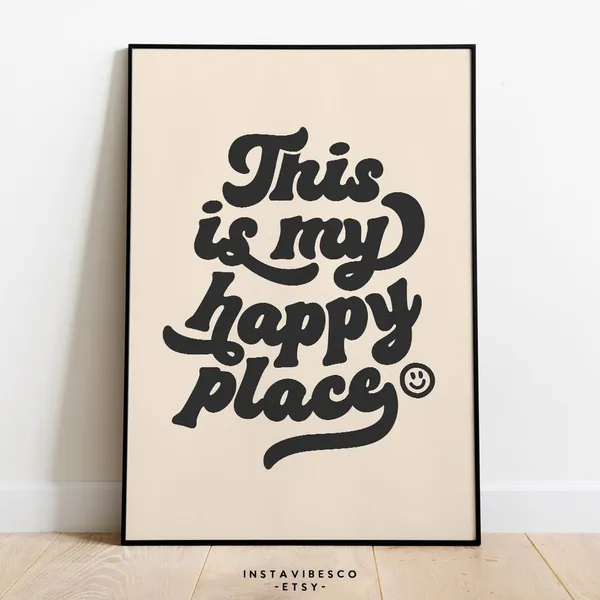This Is My Happy Place Quote Art Print, Retro Decor