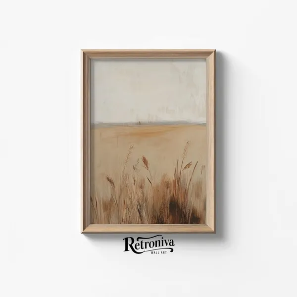 Autumn Wheat Field Landscape Vintage Oil Painting