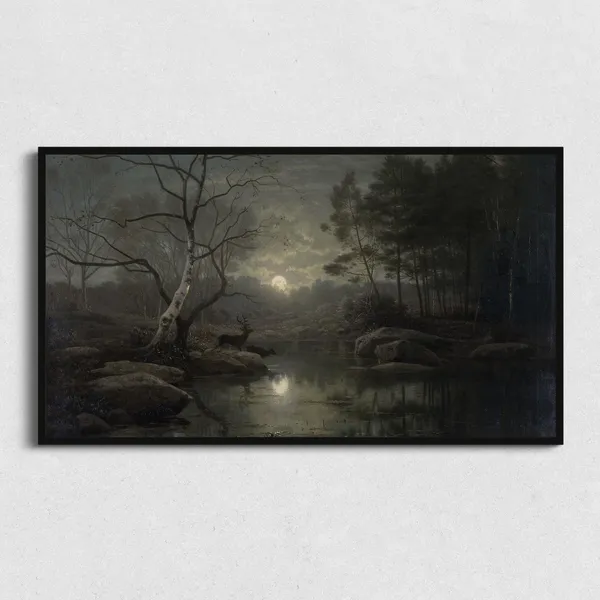 Halloween Full Moon Fall Landscape, Poster Print
