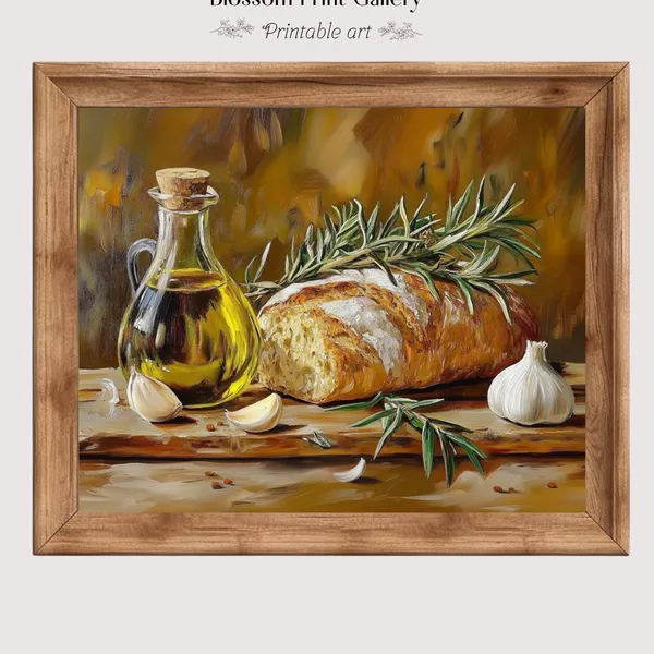 Vintage Bread Still Life, Country Kitchen Art Print