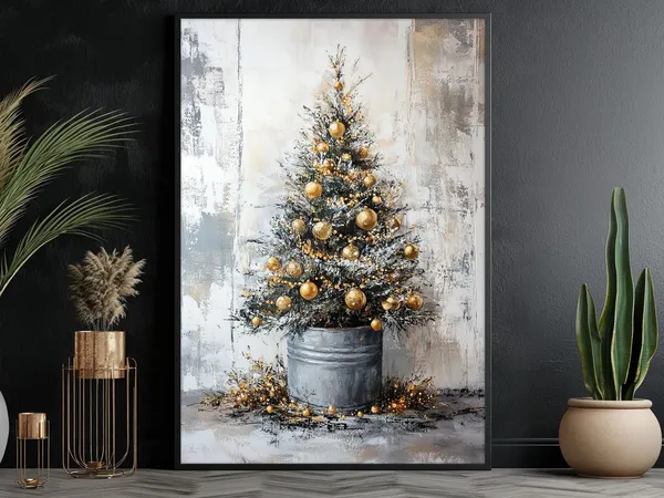Vintage Christmas Tree Art Print, Cottage Winter Decor