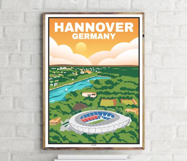 Niedersachsenstadion Hanover Vintage Travel Poster