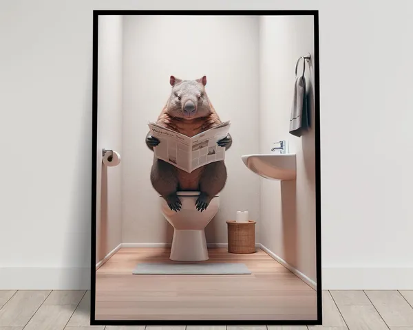 Wombat Reading The Newspaper, Funny Bathroom Poster
