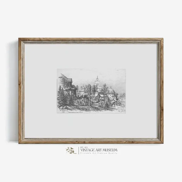 Paris Vintage Cityscape Sketch, Travel Poster