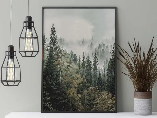 Forest in the Fog, Scandi Vintage Art Print