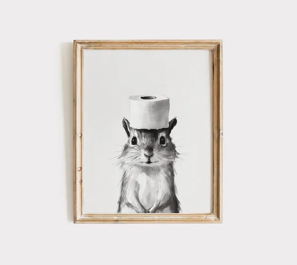 Chipmunk Animal Bathroom Art Print, Black And White