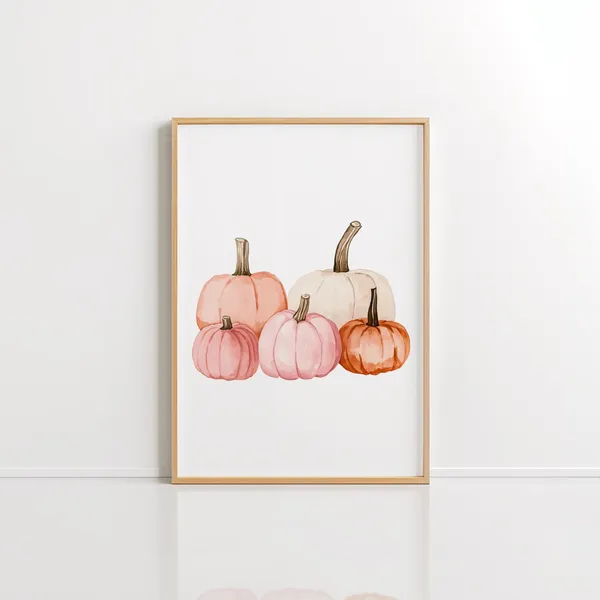 Pink Halloween Pumpkin Decor Watercolor Art Print