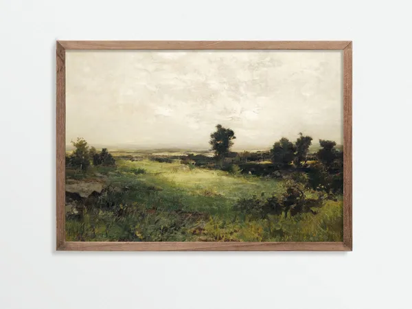 Vintage Countryside Scene Art Print, Pastoral Landscape