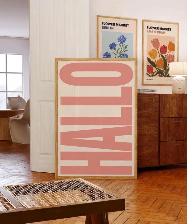 Hallo Print Typography Poster, Retro Wall Art