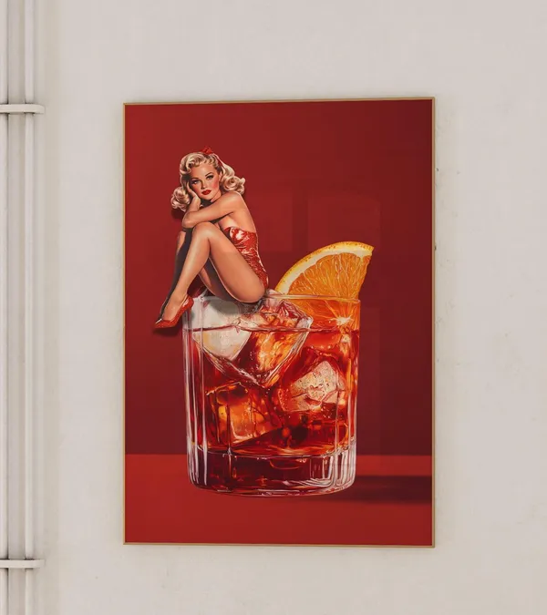 Vintage Pin Up Girl Whiskey Glass Art Print
