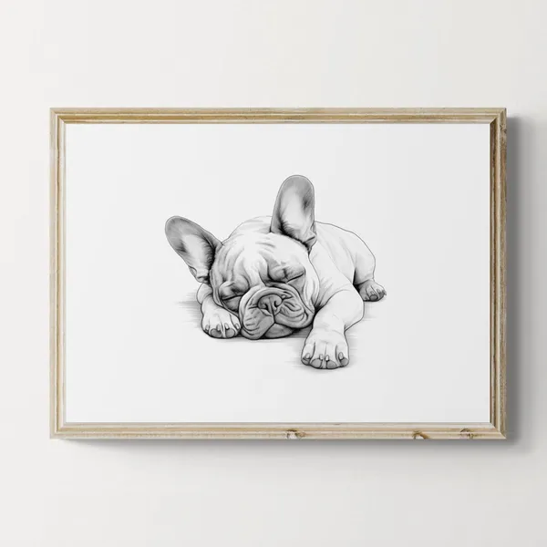 Sleeping French Bulldog Vintage Sketch Farmhouse Print