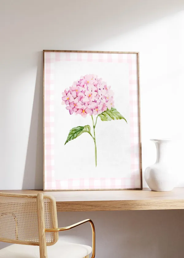 Pink Hydrangea Watercolor Print, Vintage English Garden
