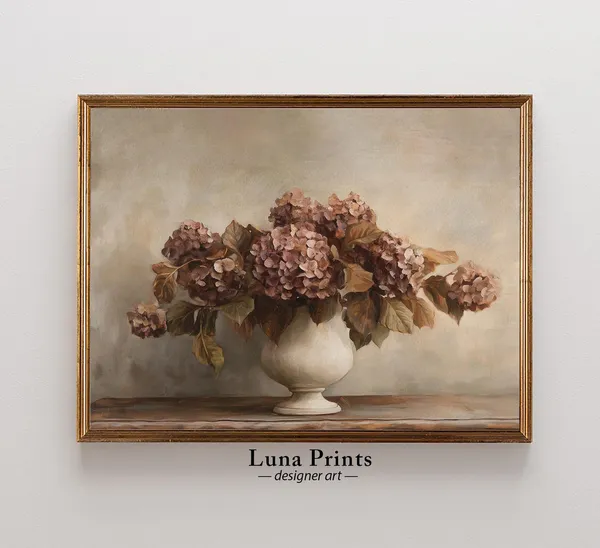Autumn Hydrangea Stems Art, Country Farmhouse