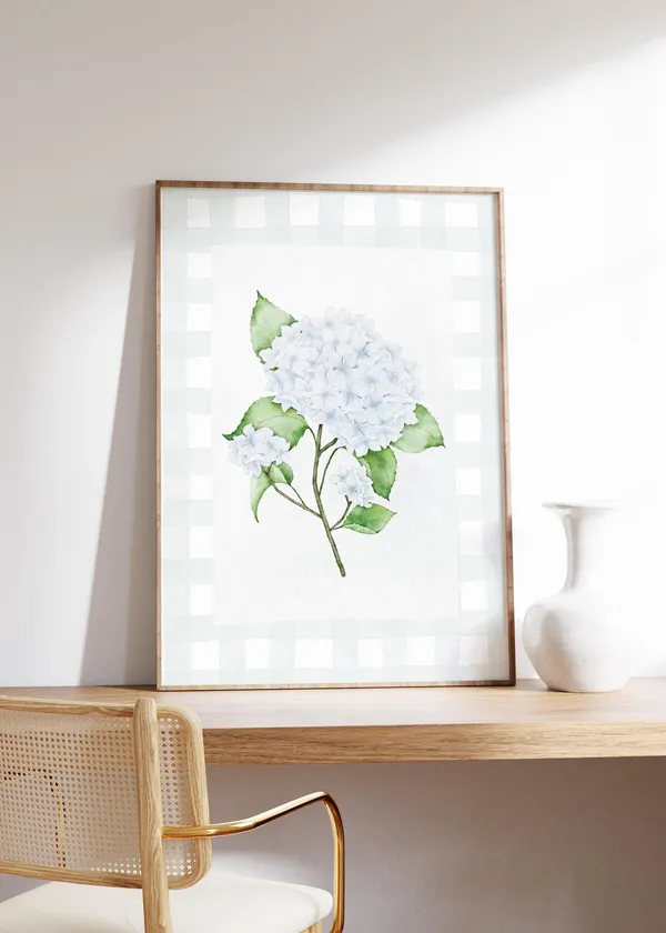 White Hydrangea Botanical Wall Art, Coastal Watercolor