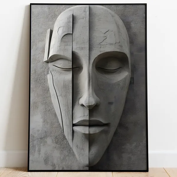 Concrete Face Sculpture Modern Wall Art Print