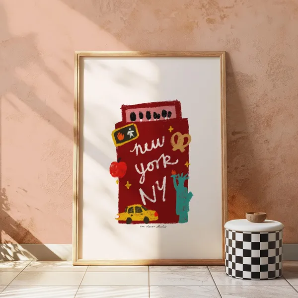 New York Doodle Matchbox Vintage Travel Poster