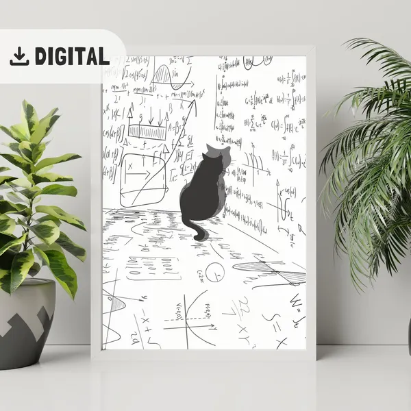 Funny Science Cat Art Print, Math Classroom Decor