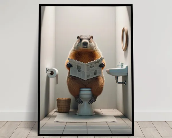 Groundhog Reading Newspaper Toilet Humor Poster