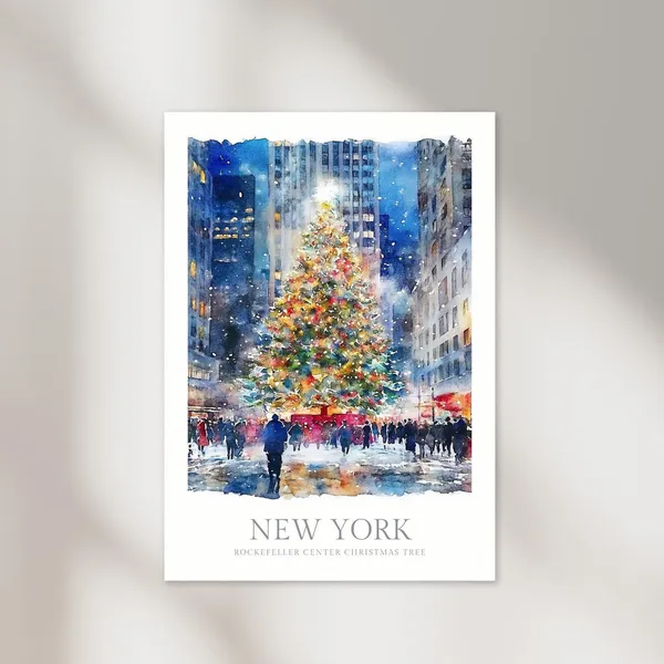 New York Christmas Tree Watercolor Art Print