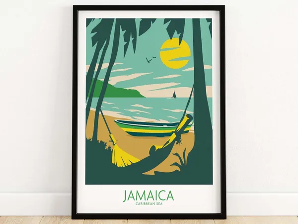 Jamaica Retro Travel Poster, Island Wall Art Print