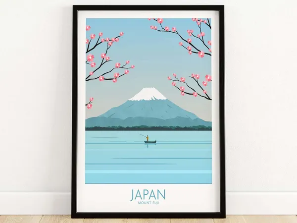 Japan Travel Poster, Mount Fuji and Five Lakes