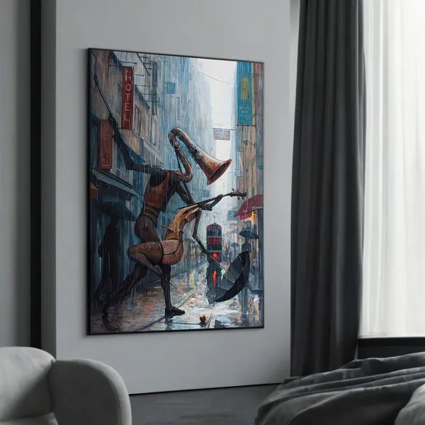 Surreal Musician Art Print, Abstract Urban Jazz