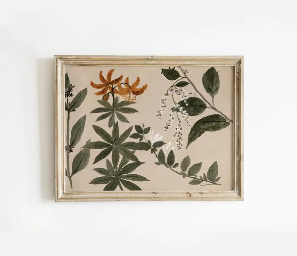 Neutral Botanical Art Print, Cottage Core Floral Decor