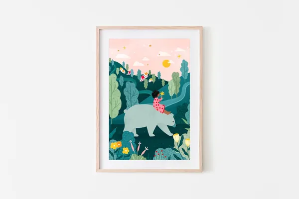 Soley Bear Countryside Nursery Art Print, Boho