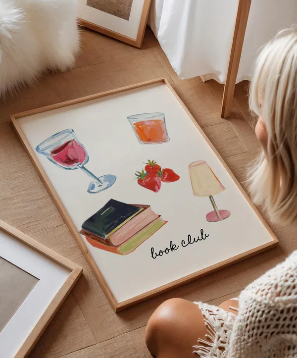 Book Club Illustration Art Print, Cottagecore Watercolor Decor