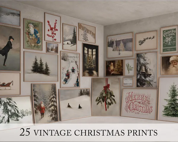 Christmas Wall Art Print Set, Vintage Holiday Bundle