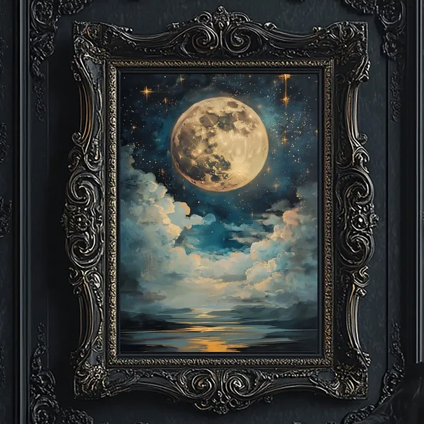 Celestial Full Moon, Dark Academia Lunar Art Print