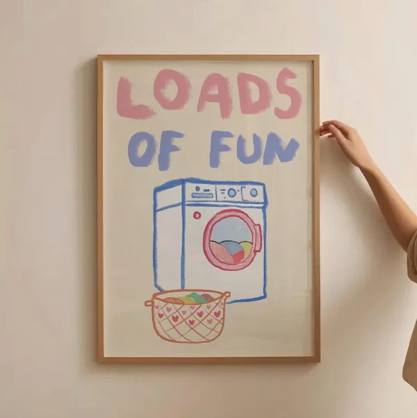 Loads Of Fun Laundry Humor Art Print, Retro Sketch