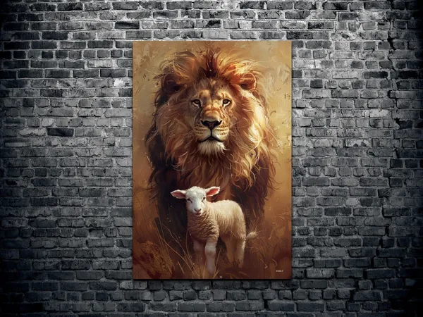 Lion And Lamb Christian Religious Art Print
