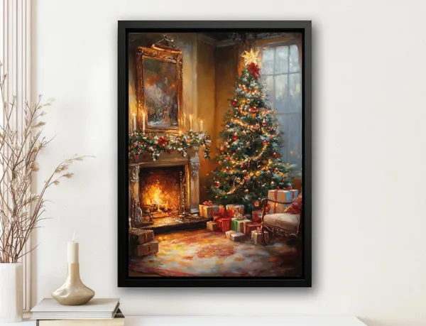 Vintage Cozy Holiday Cottage Christmas Tree Art Print