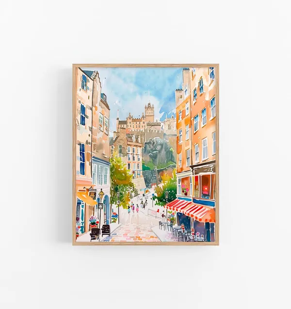 Edinburgh Watercolor Cityscape Travel Poster