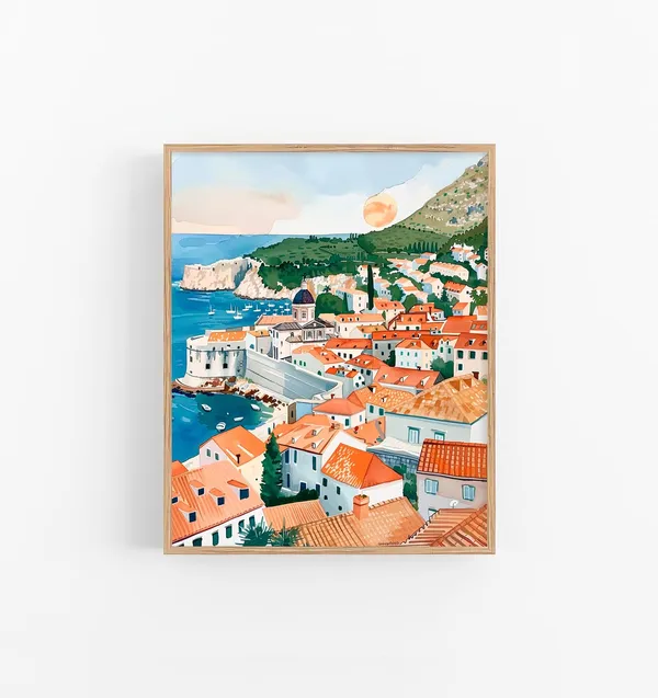 Dubrovnik Watercolor Cityscape Art Print, Croatia