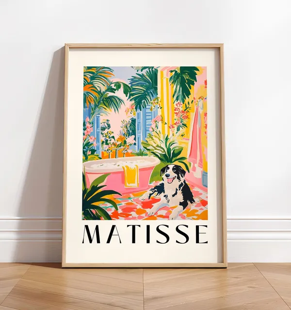 Border Collie Bathroom Art Print, Matisse-Inspired