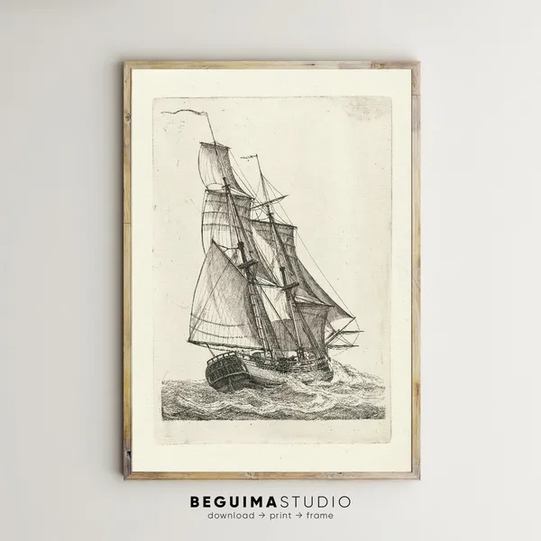 Vintage Sail Ship Prints, Galleon Sea Poster