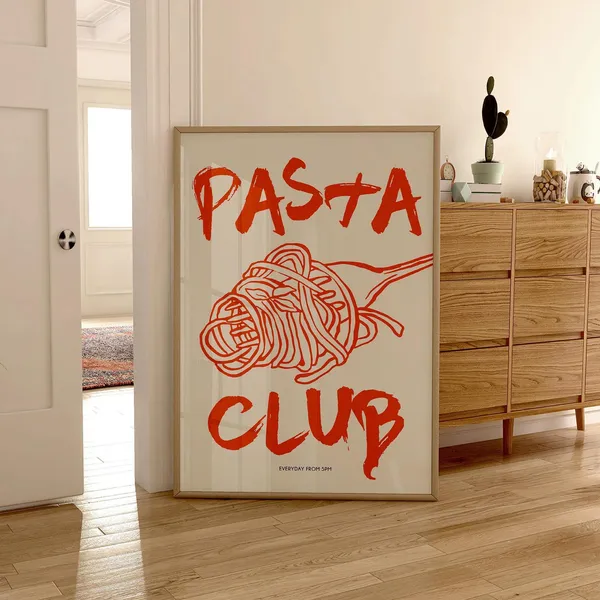 Pasta Club Retro Food Poster Print, Kitchen Decor