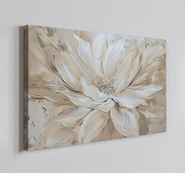 White Beige Flower Oil-Painting Style Art Print