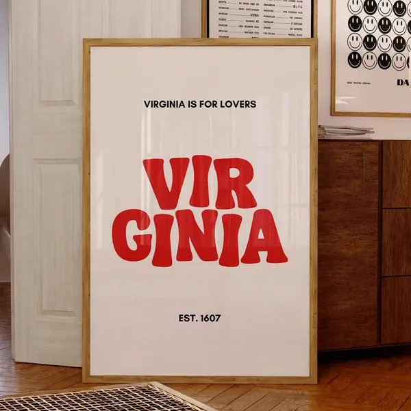 Virginia Typography Art Print, Trendy State Poster