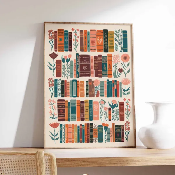 Vintage Library Reading Poster, Book Lovers Art Print