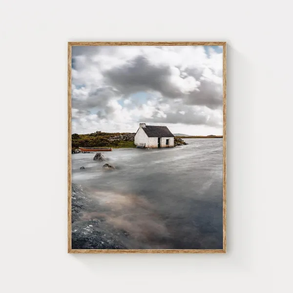 Connemara Ireland Coastal Travel Poster, Irish Cottage