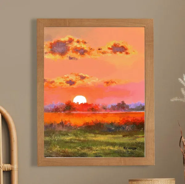 Impressionist Sunset Landscape Art Print, Warm Colors