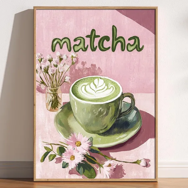 Matcha Latte Retro Aesthetic Kitchen Art Print