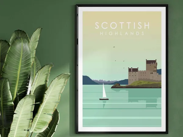 Scottish Highlands Minimalist Travel Poster, Scotland