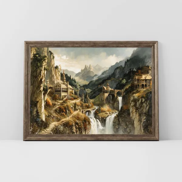 Elvish Rivenell Fantasy River Town Art Print