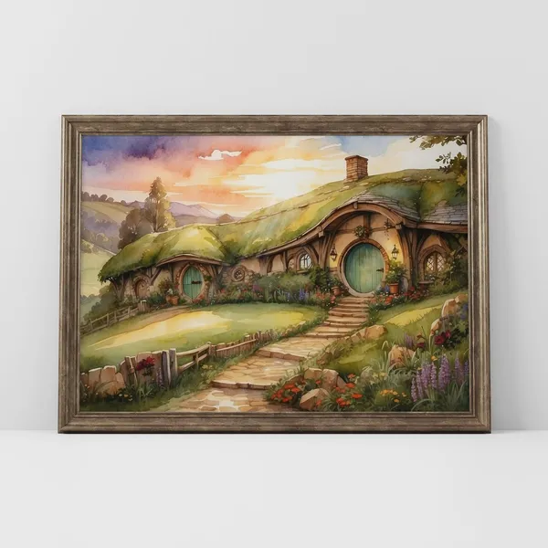 Fellowship Of Ring Shire House Watercolor Art Print