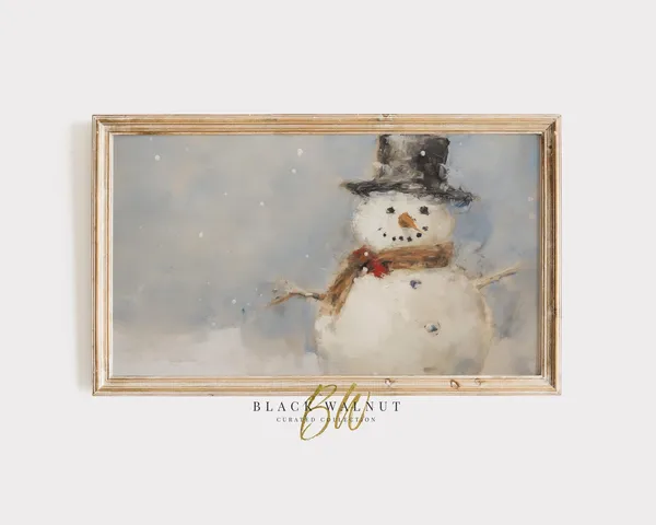 Snowman Frame Art Print, Snowy Winter Holiday Decor
